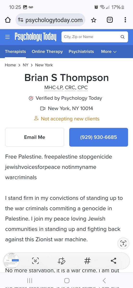 jina_huh's tweet photo. @ShirionOrg @PsychToday:

1. A therapist can edit his profile on https://t.co/wh3vvzWwBu? Nobody at @PsychToday reviews an edited profile before it is made public? ❓️⚠️

2. Please delete violent Jew-hating Brian S. Thompson's totally unprofessional profile to protect others.+

#respectJews https://t.co/yz58jdCfM9