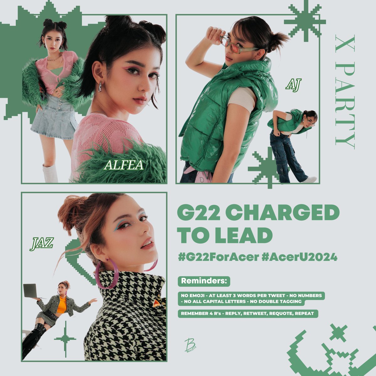 bulletsofc's tweet photo. [X Party]

Bullets, attendance check! 💥Are you there already at the campus?! Check our girls out for Acer PH's Campus Bus Tour at SM Mall of Asia Central Atrium! Reply a "Here for G22!" with our tags below! 🤗

G22 CHARGED TO LEAD
#G22ForAcer #AcerU2024 https://t.co/YM8DmBgzyW