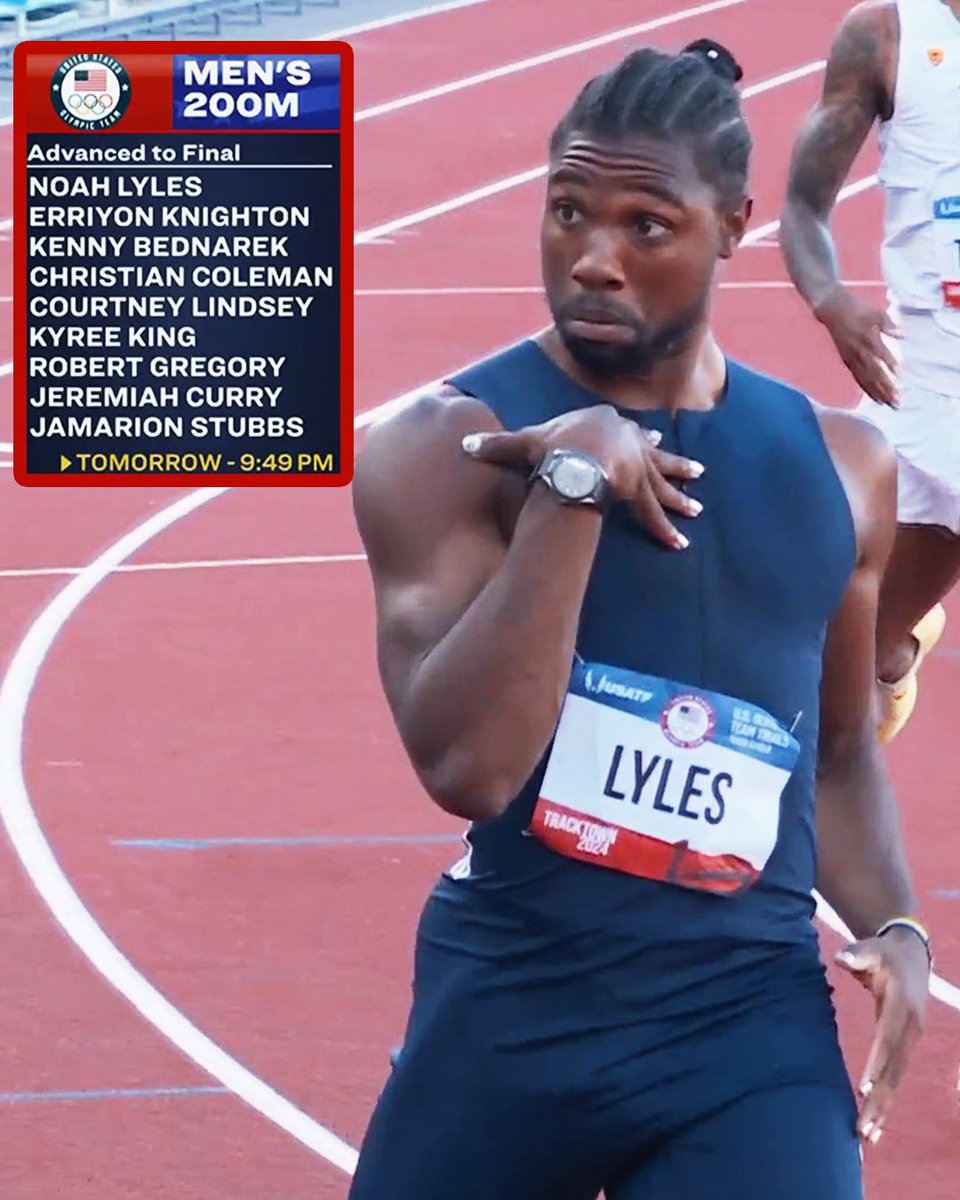 travismillerx13's tweet image. Noah Lyles fastest in the 200m semis with a 19.60 (+2.5) #TrackFieldTrials24