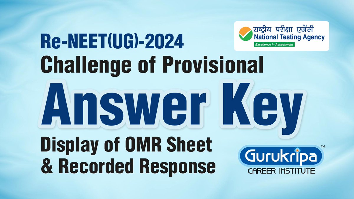 gcisikar's tweet image. Re-NEET UG 2024- Challenge of Provisional Answer Key, Display of OMR Sheet and Recorded Response

blog.gurukripa.ac.in/blog/Re-NEET-U…

#reneet #NEETAnswerkey #provisionalanswerkey #neetug #Gurukripa #Meri_Gurukripa_Meri_Pahchan