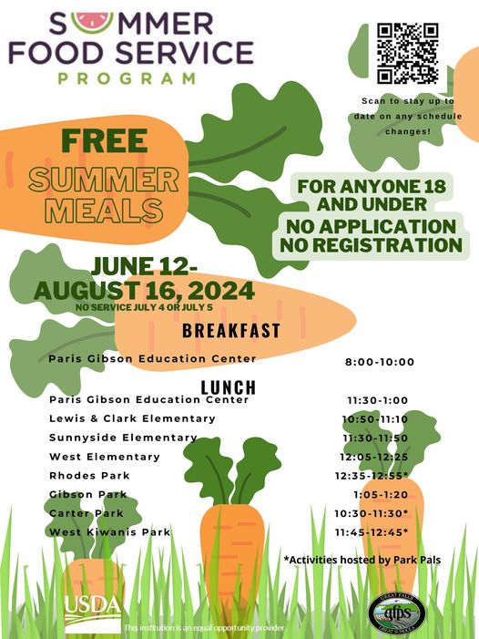 Did you know there are summer food programs to ensure that students have enough to eat during summer, when school food pantries aren't available? Meals are free for anyone 18 or younger.