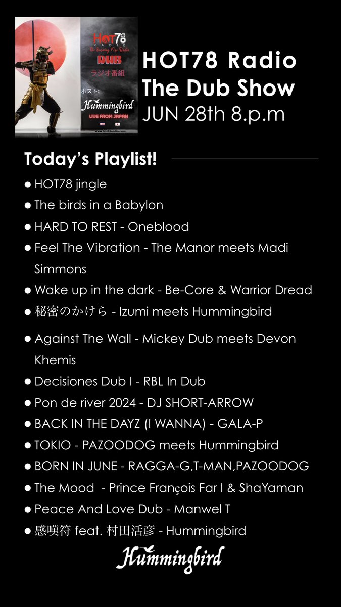 今日も聴いていただいた方々ありがとうございました！今日のPlaylistです！！