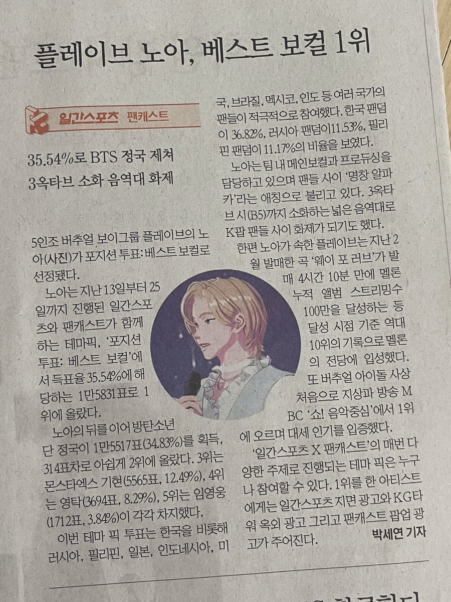 PLAVE_DungiS2's tweet photo. 플레이브 노아, 베스트 보컬 1위 ㅎ.ㅎ https://t.co/EKhnAryDJz