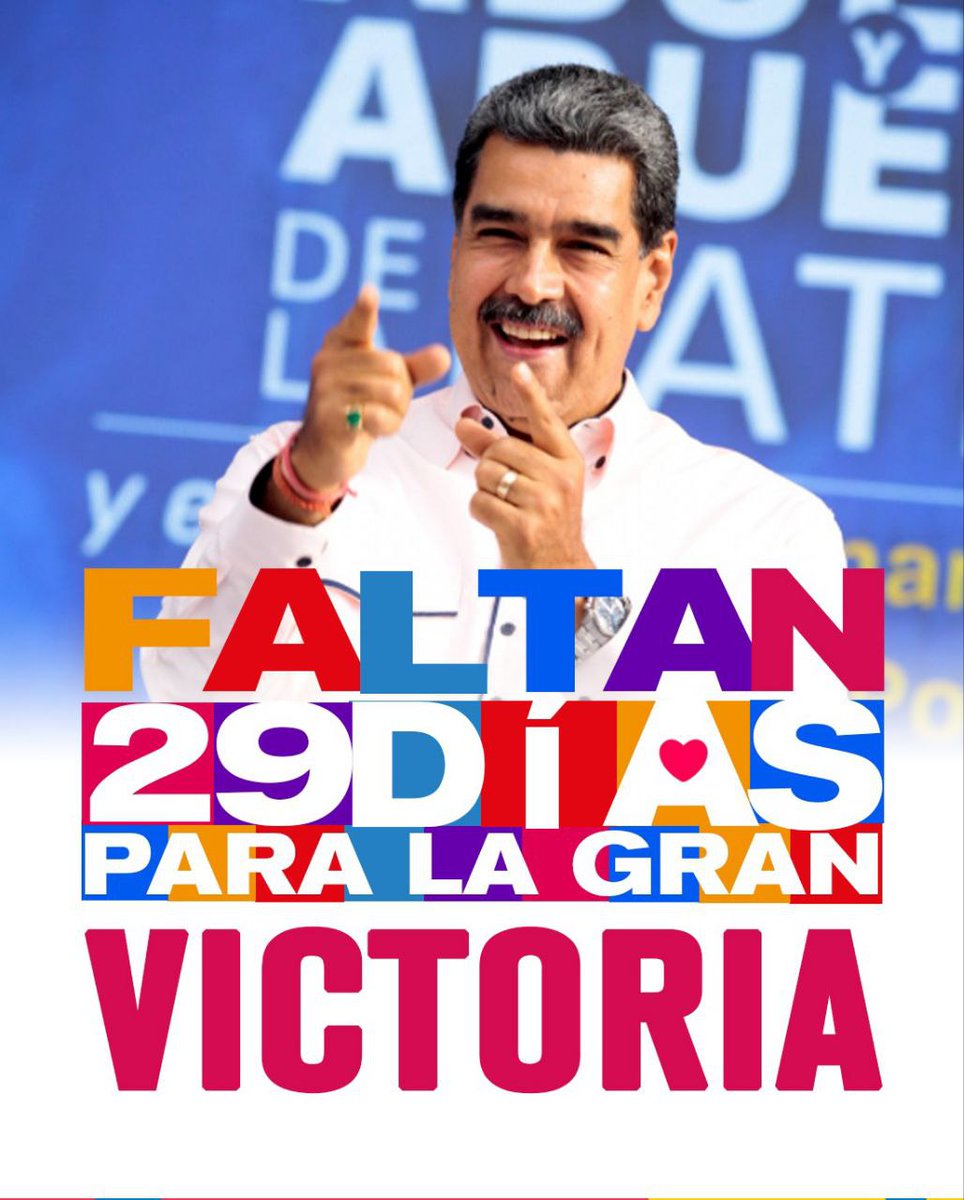 🚩Faltan 29 días para la gran victoria del pueblo, de <a href="/NicolasMaduro/">Nicolás Maduro</a> y de la Revolución Bolivariana🚩

#PazYEsperanzaConNicolás #29jun