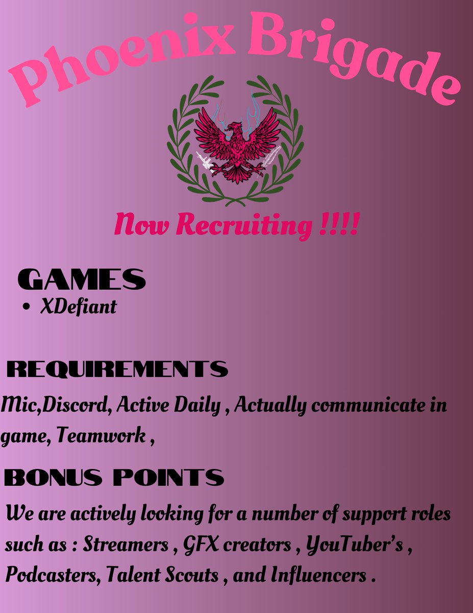 Phoenix_Brigade's tweet photo. Anyone interested in Joining Please feel free to Dm us for more information! https://t.co/aCeXr47r1h