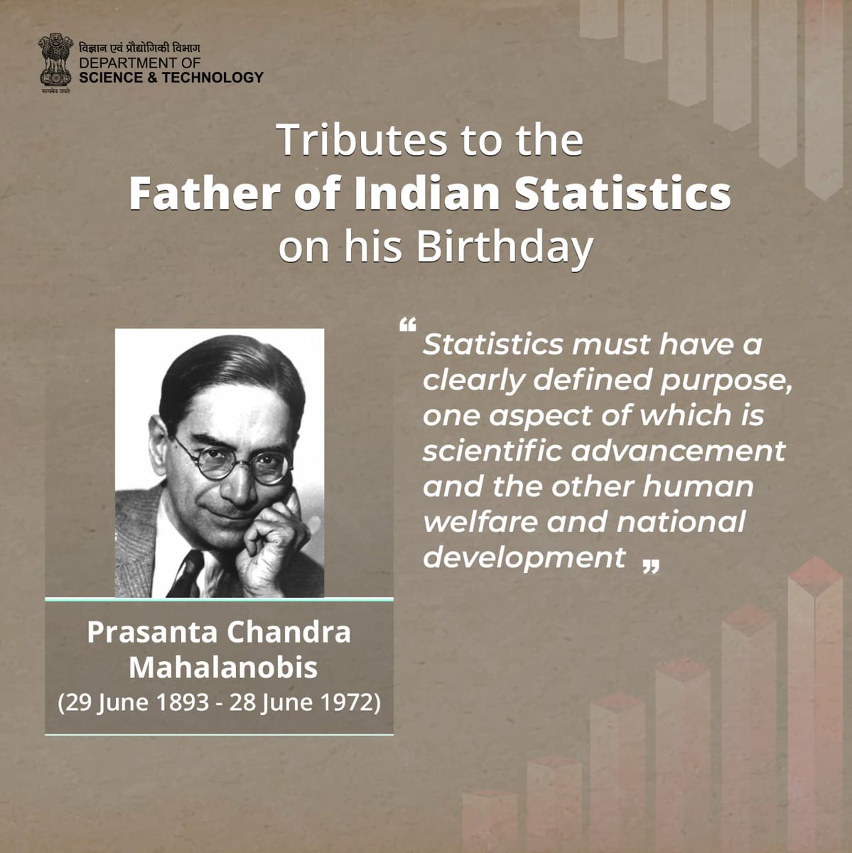 DSTIndia (@indiadst) on Twitter photo .<a href="/IndiaDST/">DSTIndia</a> pays tribute to Founder of Indian Statistical Institute <a href="/ISIKolkata/">Indian Statistical Institute, Kolkata</a> Professor P C Mahalanobis on his birth anniversary today.
The country celebrates #NationalStatisticsDay in honour of his contributions to economic planning & statistical development in India. .<a href="/IndiaDST/">DSTIndia</a> pays tribute to Founder of Indian Statistical Institute <a href="/ISIKolkata/">Indian Statistical Institute, Kolkata</a> Professor P C Mahalanobis on his birth anniversary today.
The country celebrates #NationalStatisticsDay in honour of his contributions to economic planning & statistical development in India.