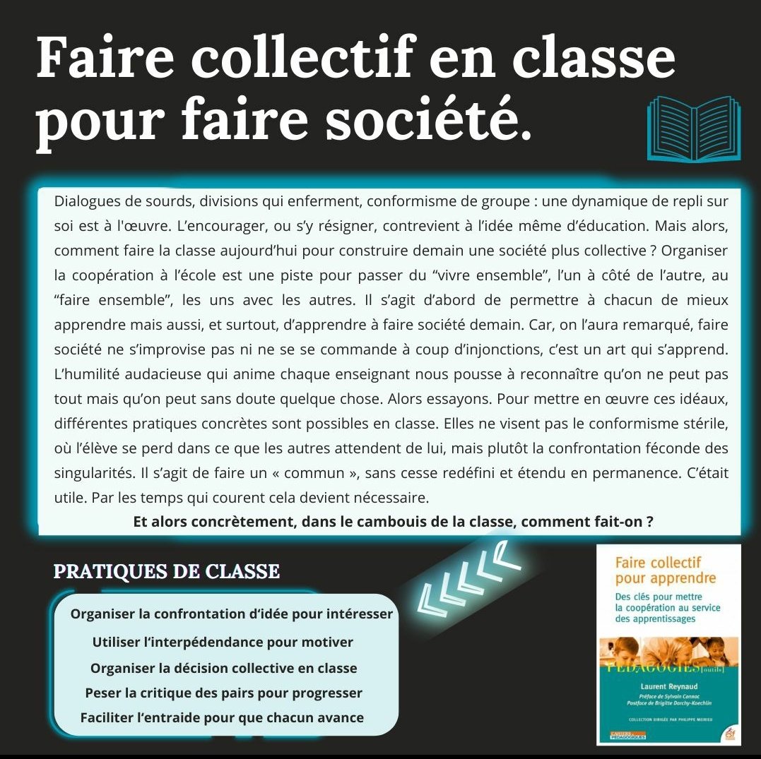 Faire collectif en classe pour faire société.

Quoi qu'il advienne, pour résister ou exister, il nous faut se reserrer.

Quelques pistes ⬇️
esf-scienceshumaines.fr/education/415-…
