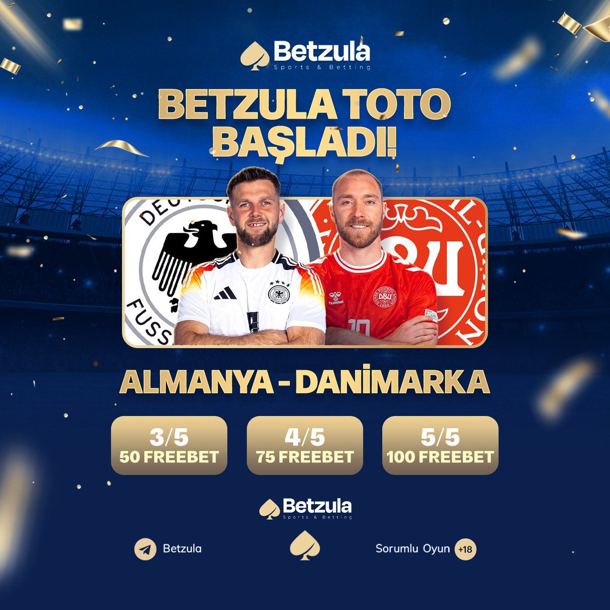 betzulagiristr's tweet photo. 🏆 Betzula Şanslı Toto Etkinliği!

⚽️ #Almanya - #Danimarka #EURO2024
 
👉3 Doğru tahmin 50 FB
👉4 Doğru tahmin 75 FB
👉5 Doğru tahmin 100 FB

✅Rt At, Beğen, #Betzula hastagi ve K. Adın ile beraber yorum yap.

‼️ https://t.co/NVvqLmCUkI adresinden katılım yapabilirsiniz! https://t.co/0CBubljG6E