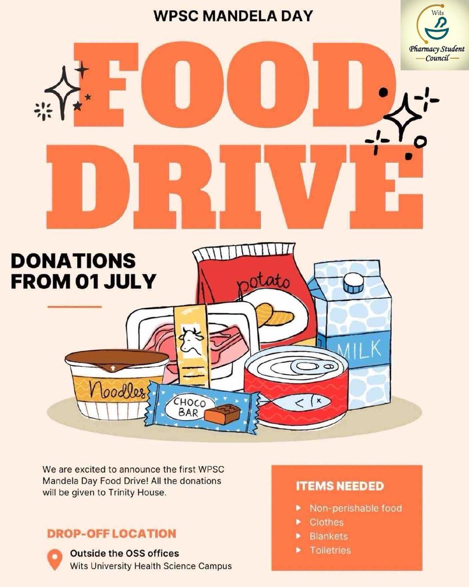 WPSC (@thewpsc) on Twitter photo Join us in spreading joy this Mandela Day by participating in the first-ever WPSC Food Drive! Let's come together to support Trinity House and show our community just how much we care. Your contribution will be truly appreciated!
For more info email thewpsc@gmail.com Join us in spreading joy this Mandela Day by participating in the first-ever WPSC Food Drive! Let's come together to support Trinity House and show our community just how much we care. Your contribution will be truly appreciated!
For more info email thewpsc@gmail.com