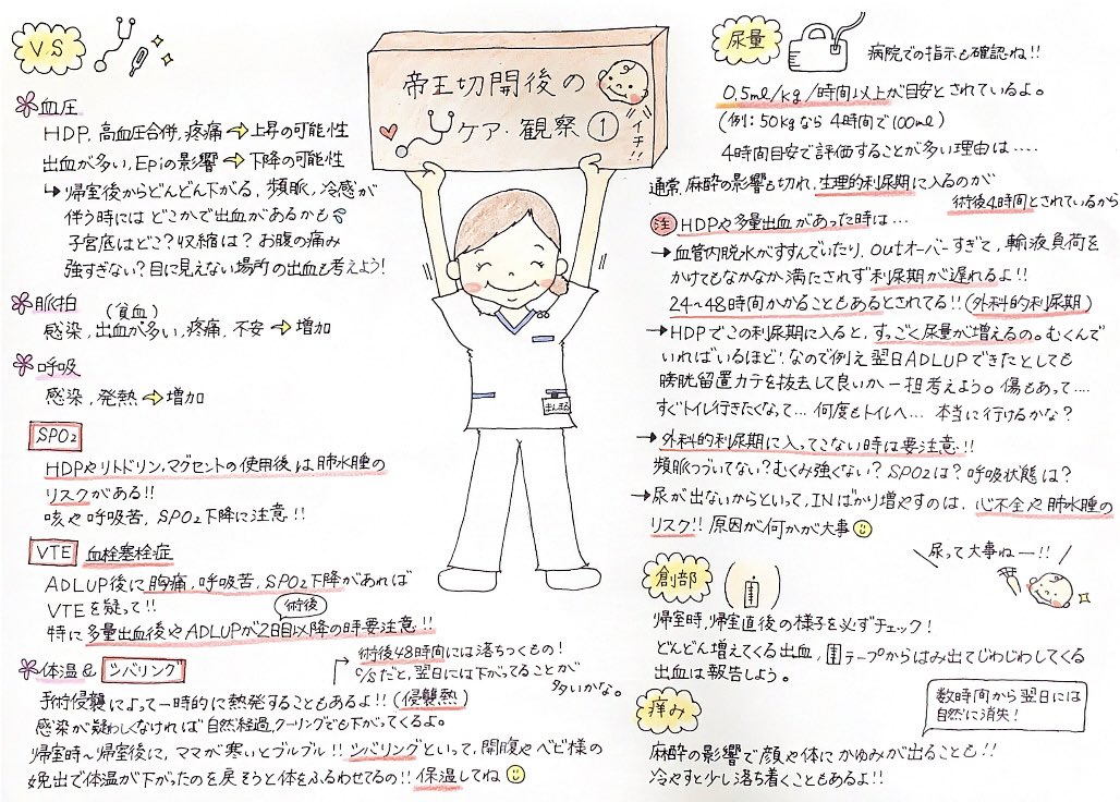 帝王切開後のケア・観察】再掲✍️ 実習でカイザー後のママさん受け