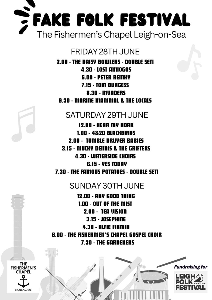 For anyone local to me and at a loose end: we’ve got a free music festival at <a href="/NewRoadLeigh/">The Fishermen's Chapel</a> all weekend. Fundraiser for <a href="/LeighFolkArts/">Leigh Folk Arts</a>. I’m on the coffee rota today. All info: fishermenschapel.org.uk/folk/