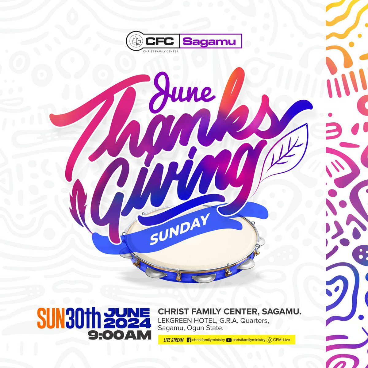 CFCSagamu's tweet photo. βBe thankful in all circumstances, for this is Godβs will for you who belong to Christ Jesus.β
1 Thessalonians 5:18 NLT
With our hearts overflowing with gratitude for the month of June,come letβs praise the Lord together ππ
#junethanksgivingservice https://t.co/QnnyqBMzkW