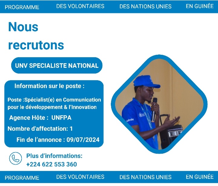 pvnuguinee's tweet photo. 📢Une belle opportunité pour un(e) Guinéen(ne) de rejoindre l’équipe de @unfpa_guinee en tant que @UNVolunteers Spécialiste en communication pour le développement de l'innovation. Postulez 👇 
https://t.co/pgC8N5CMO4
Dealins: 09-7-2024 https://t.co/xm3qtoAJas