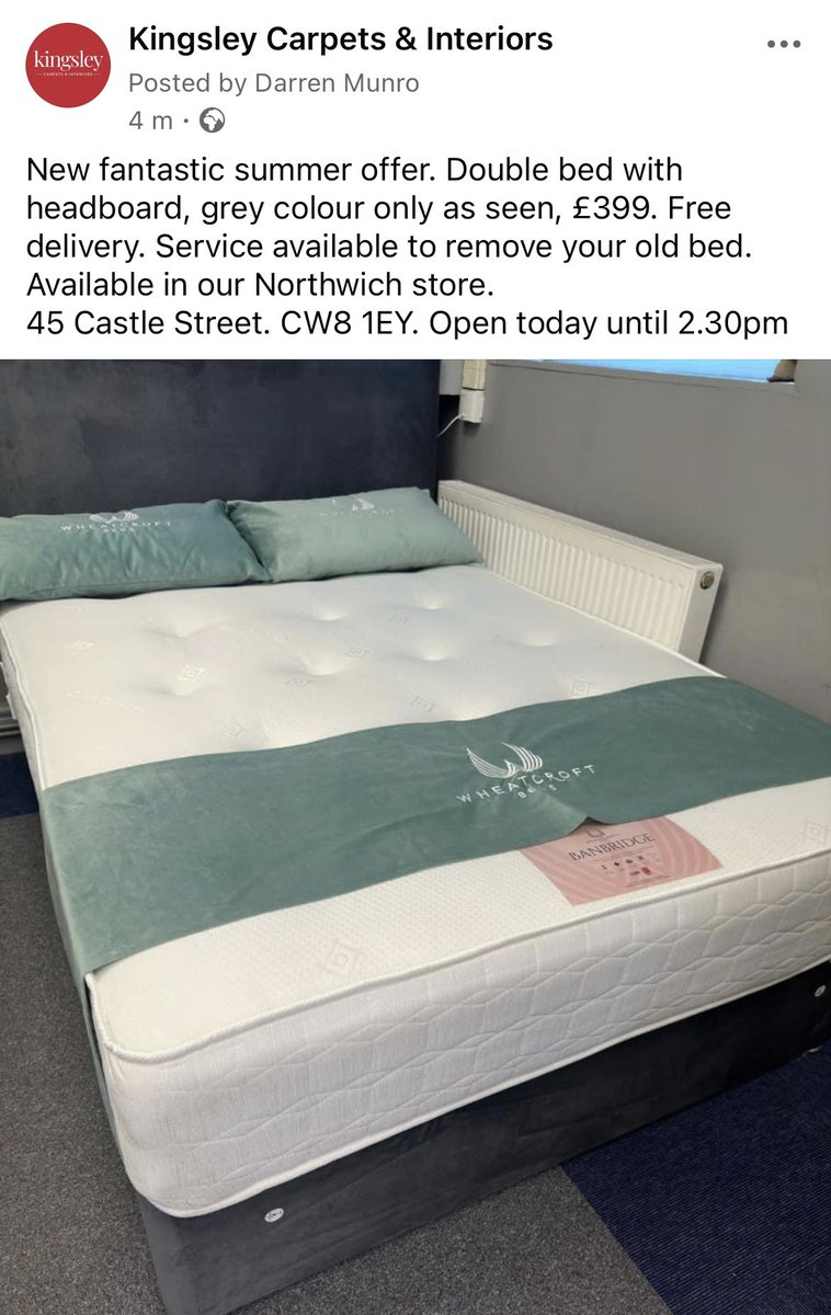 KingsleyCarpets's tweet photo. #bedoffer #northwich #freedelivery https://t.co/4z1zIbkm3f