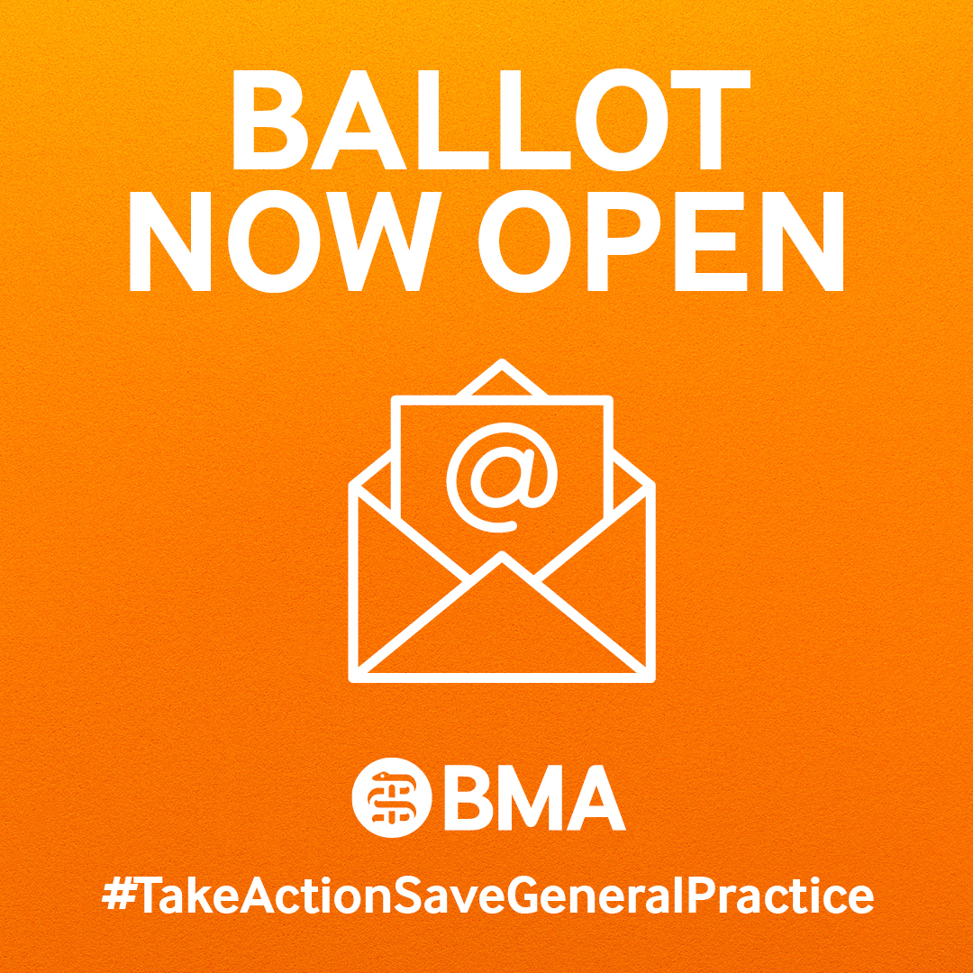 BMA_GP's tweet image. Calling all GP contractors and partners. The non-statutory ballot is open to members until the 29 July.

✅Vote YES to keep the pressure up
✅Vote YES to protect your practice and your patients
✅Vote YES to #TakeActionSaveGeneralPractice

Find out more: bma.org.uk/our-campaigns/…