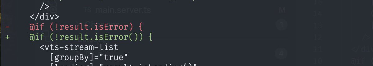 PoiScript's tweet photo. just another in @angular dev, fixing a bug caused by missing parentheses in a signal call.
the expression was always true but the compiler passed without warnings https://t.co/1OYUt0Ju3n