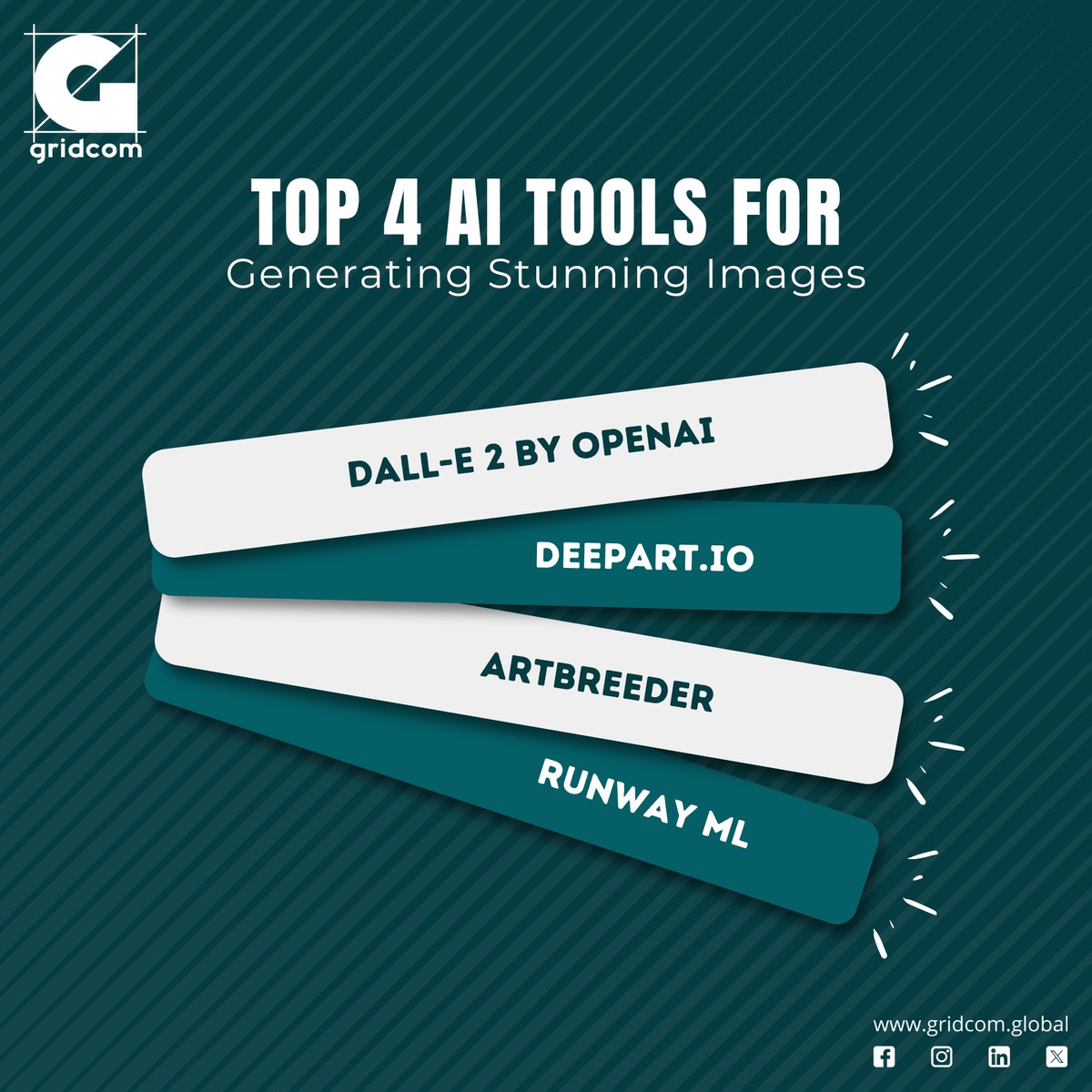 Gridcom_Global's tweet photo. 🎨 Explore the top 4 AI tools for generating stunning images!
Which tool is your favorite? Share your creations! 🖼️

#Gridcom #AITools #DigitalArt #ImageGeneration  #AI https://t.co/KTaG4YgRVS