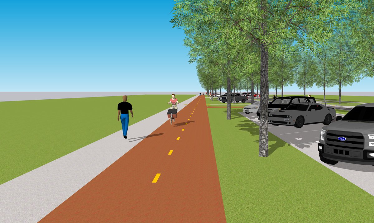 It is awesome to see a design I helped with getting put down on the ground! This takes a step in shifting the paradigm towards a Safe System. This has calming elements as well as a two-way separated bike path (though will be black asphalt). Hopefully there will be more to come!