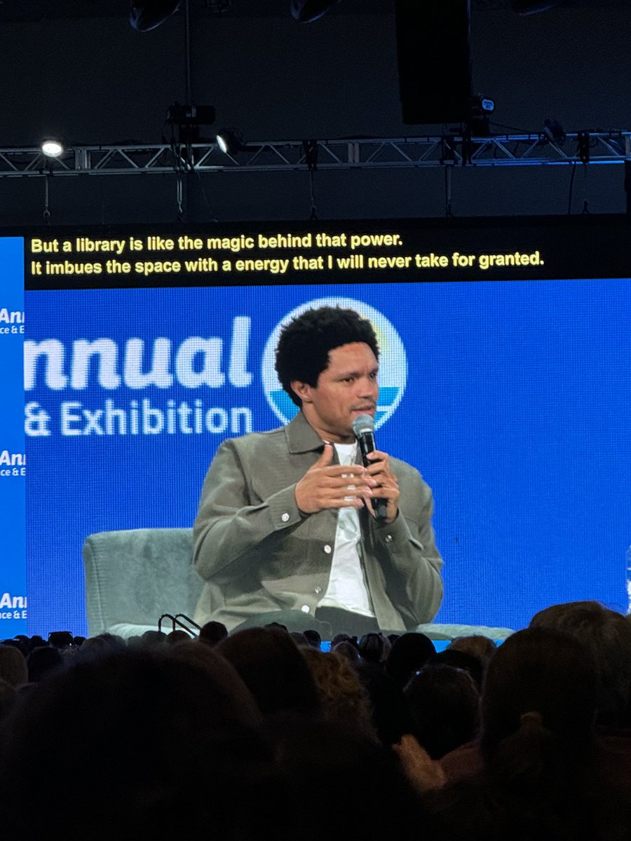 michaelambert's tweet photo. @Trevornoah crushed it on the @ALALibrary big stage “The one thing that libraries give us is the context and curation… I think we should never take for granted all the people that took out the book before us… there’s a little community you are a part of… spiritually”
#ALAAC24 https://t.co/XTtEekF0dg