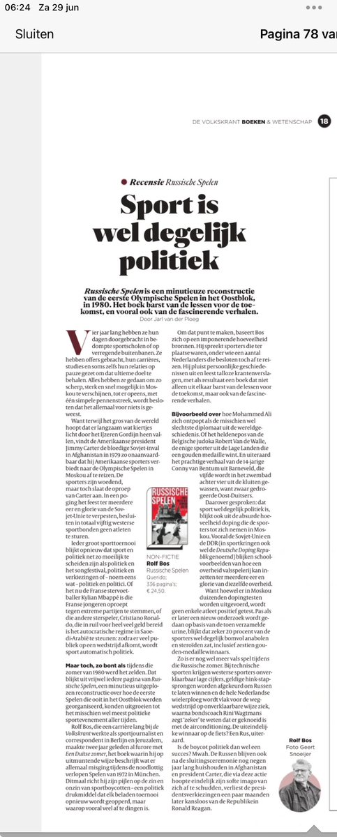 ‘Fascinerende verhalen’. Fijne recensie in #volkskrant over mijn boek Russische Spelen, sport en politiek in het olympische jaar 1980. Mijn vorige boek, Een Duitse Zomer, over de Spelen van München, wordt ‘uitmuntend’ genoemd. Wie wordt daar niet blij van, deze sportzomer?