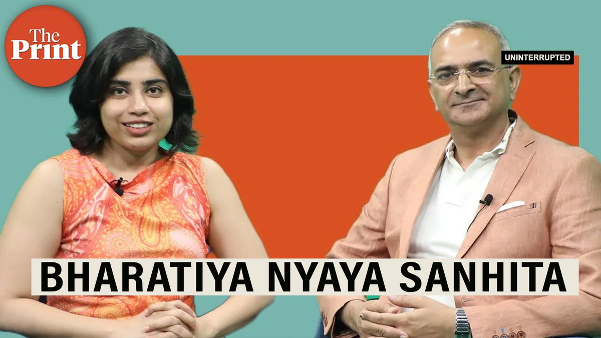 ThePrintIndia (@theprintindia) on Twitter photo What does the Bharatiya Nyaya Sanhita change? Does it achieve its stated purpose of 'decolonising' India's criminal laws?
In this video, <a href="/MirAhmedTanveer/">Tanveer Ahmed Mir</a> answers all these questions and more, with <a href="/MandhaniApoorva/">Apoorva Mandhani</a>.
youtu.be/ldAcryP5LoA What does the Bharatiya Nyaya Sanhita change? Does it achieve its stated purpose of 'decolonising' India's criminal laws?
In this video, <a href="/MirAhmedTanveer/">Tanveer Ahmed Mir</a> answers all these questions and more, with <a href="/MandhaniApoorva/">Apoorva Mandhani</a>.
youtu.be/ldAcryP5LoA