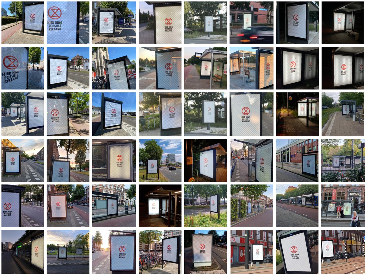 Gisterenmiddag en -avond hebben rebellen door heel NL meer dan 500 abri posters vervangen door XR-posters met de tekst "Hier hing fossiele reclame". Nederland hangt aan de lopende band vol met fossiele reclames, we zijn het zat. Lees ook ons persbericht: ap.lc/ZCLPZ