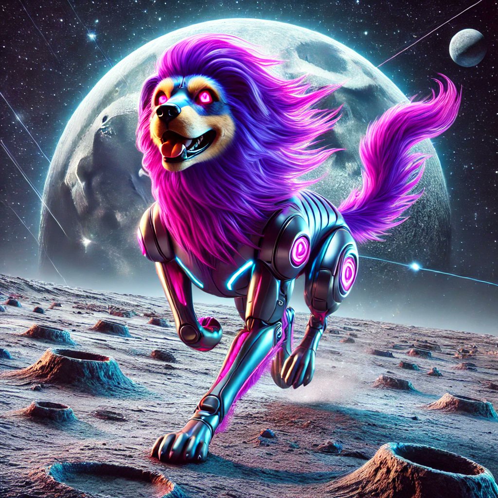 MoonDog is sprinting across the lunar surface, getting in shape for his next big leap into the meme universe! Watch this space! 🌕🐶💨