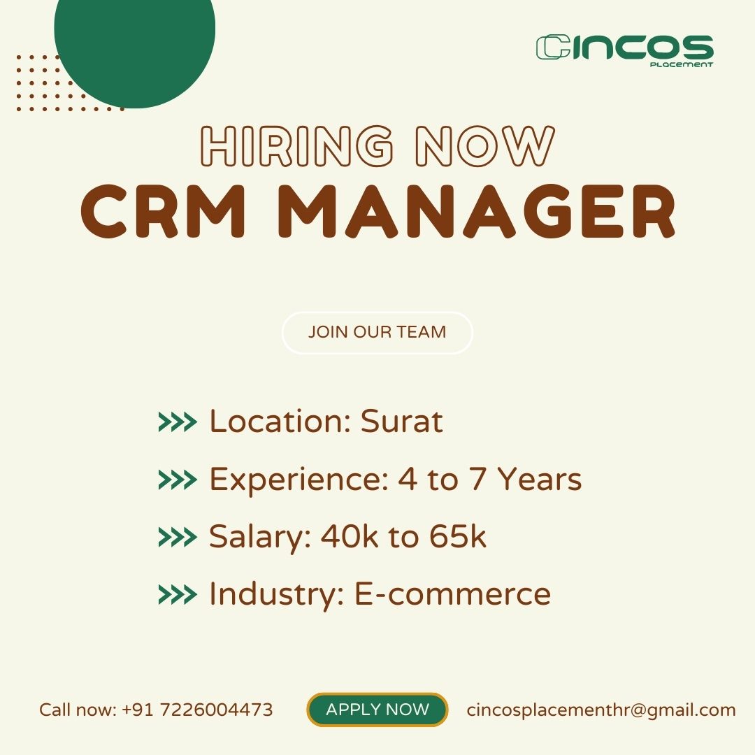 cincosplacement's tweet image. Become a CRM Manager with the best recruitment consultancy in Surat! Apply today for top opportunities!

Contact Us
Phone: +91 72260 04473

#CRMManager #SuratJobs #ClientRelations #JobSeekers #BestStaffingServicesCompanyInSurat #BestStaffingManagementConsultantInSurat