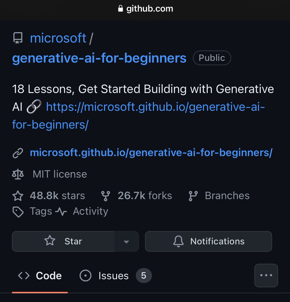 beihuo's tweet image. 来自微软的生成式 AI 课程，新手友好，一共 18 节。Github 上已经快 5 万的 star。
