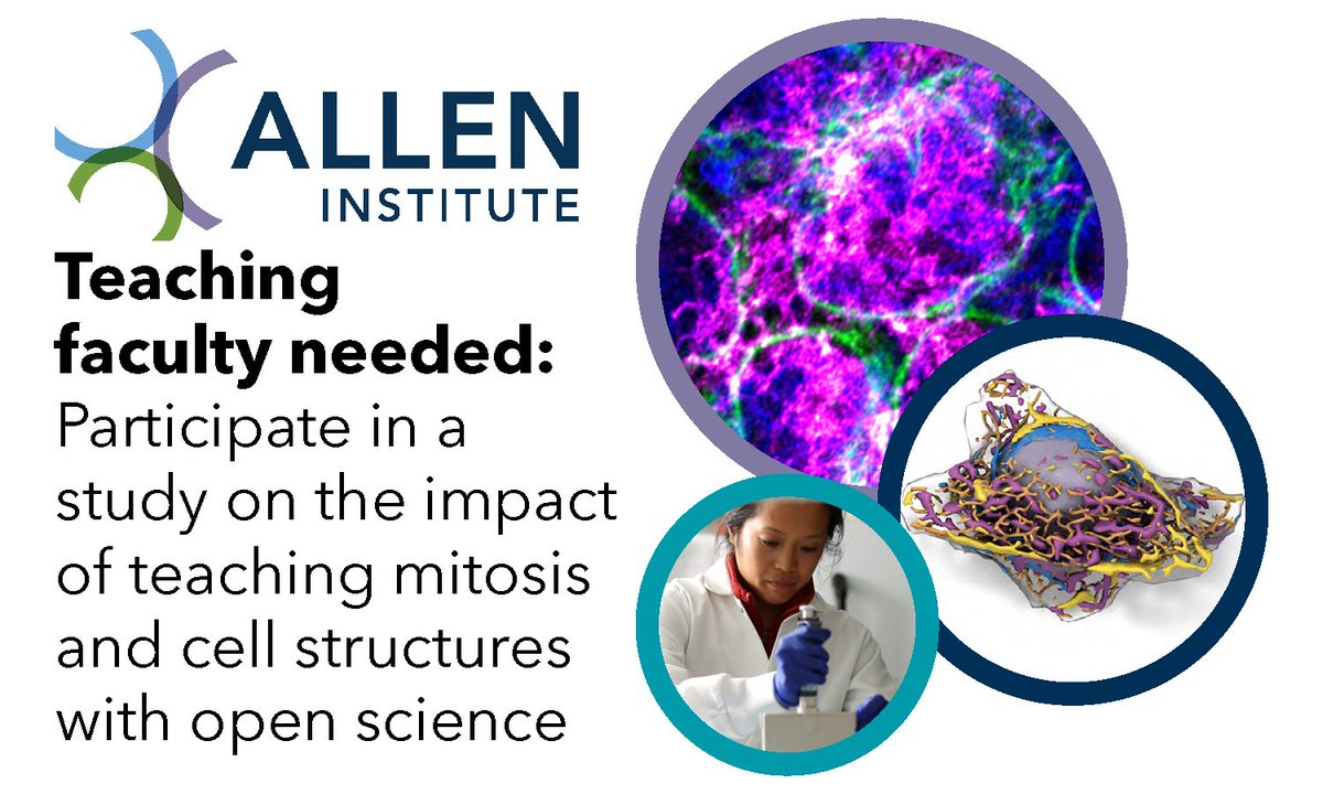 Undergraduate teaching faculty - participate in a study on the impact of teaching mitosis and cell structure using open science! 

Learn more about the project and share your interest at …edcap-prod-may2021.alleninstitute.org/surveys/?s=4HF…

#SciEd #STEMed