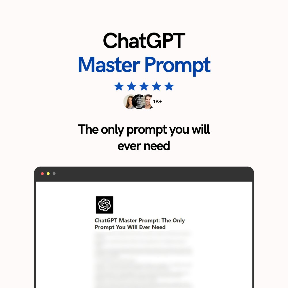 Zephyr_hg's tweet image. GPT-4o is a business building assistant.

But most people don't know how to use it.

So, I made the ChatGPT Master Prompt to help you do it.

To get this for free, simply:

• Like &amp;amp; RT
• Reply "Business"
• Follow (I will DM you)