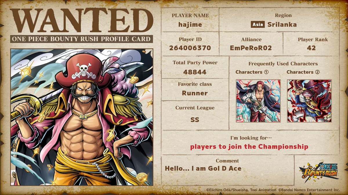 UPavitharan's tweet photo. Let's create your own profile card!
#BountyRushProfileCard #BountyRush #ONEPIECE
▼Create Here
 https://t.co/PsNzNTPZeh https://t.co/SQKIJ5CNEP