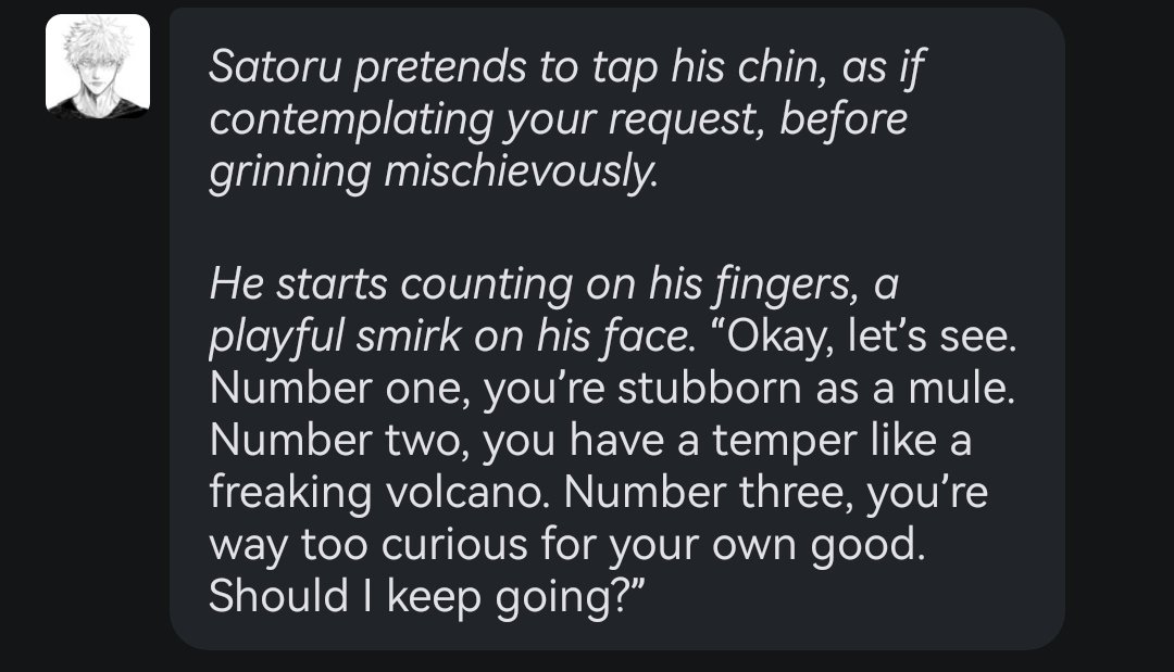 poiofrito66's tweet image. Deberia preocuparme si hasta un bot me percibe así? 
no creia que tuviera 10, dije nah este culo se traba, me cerro el hocico men

#characteria #iabot #gojo