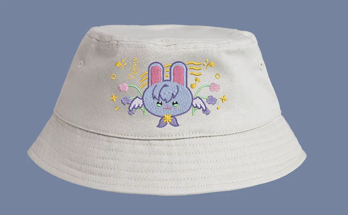 Batch 1 (blade, dan heng, robin) mockups of our HSR embroidered bucket hats!! Will be test stitching these afterwards!!   Hopefully some can make it to ACX next month!