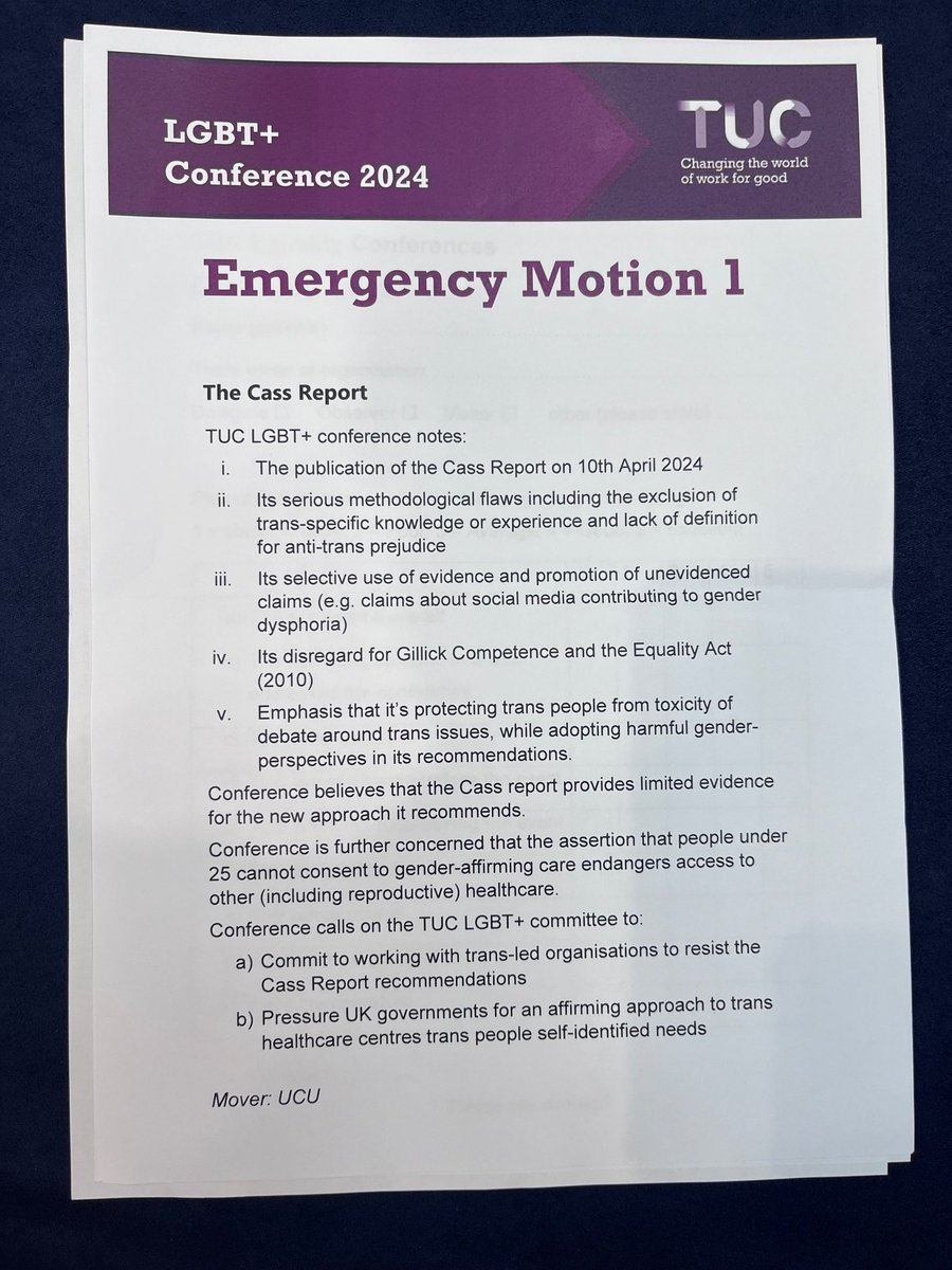 Yet another organization comes out opposing the pseudoscience that is Cass. This time the TUC.