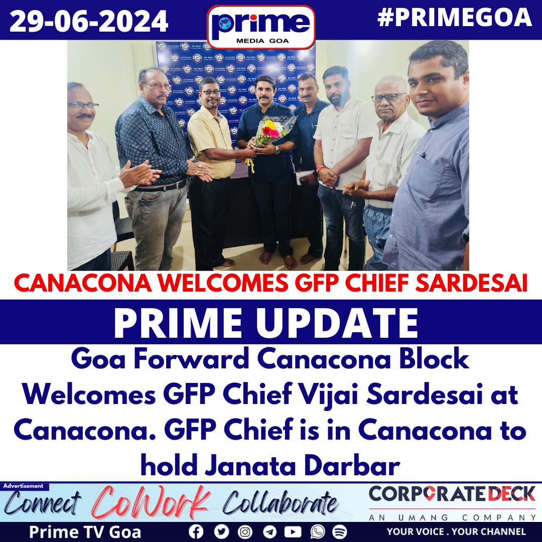 PrimeTVGoa's tweet photo. Canacona Welcomes GFP Chief Sardesai
#goaforward #Welcomes #cancona #vijaisardesai https://t.co/ZO0bqVr7Dp
