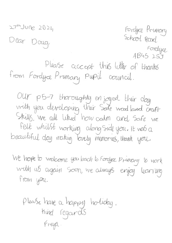 Always like doing woodland skills sessions at this school. Super nice to receive this thank you letter.