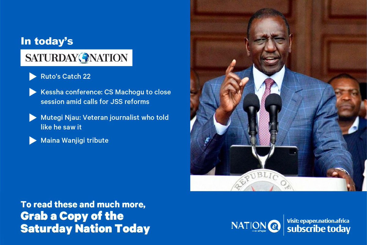 NationAfrica's tweet photo. Grab a copy of the Saturday Nation TODAY to read these and much more.
Get your copy NOW from the nearest vendor or online at https://t.co/jr1MTRaYKU
#TruthUnfiltered #TaarifaTekeTeke #SaturdayNation https://t.co/J9JIIfLJAK