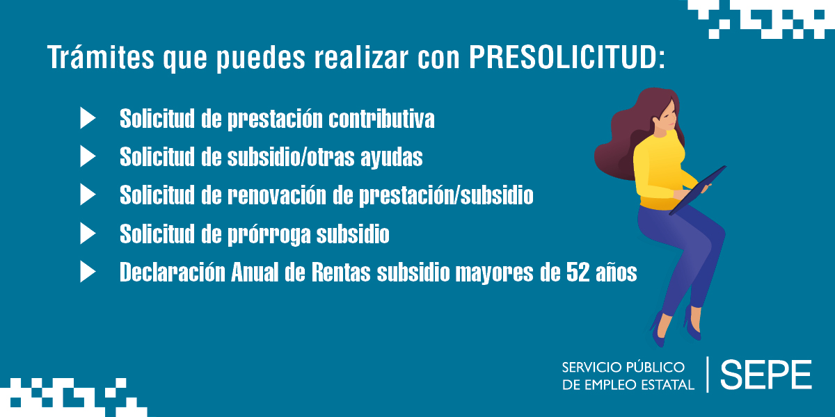 📣 ¿Necesitas realizar alguno de estos trámites con el #SEPE?
 
🔵Consulta en la PRESOLICITUD todos los trámites que puedes realizar solo enviando el formulario 👉 i.mtr.cool/mfflsznhlz

🔵 Accede a la PRESOLICITUD 👉 i.mtr.cool/szchbsbmif