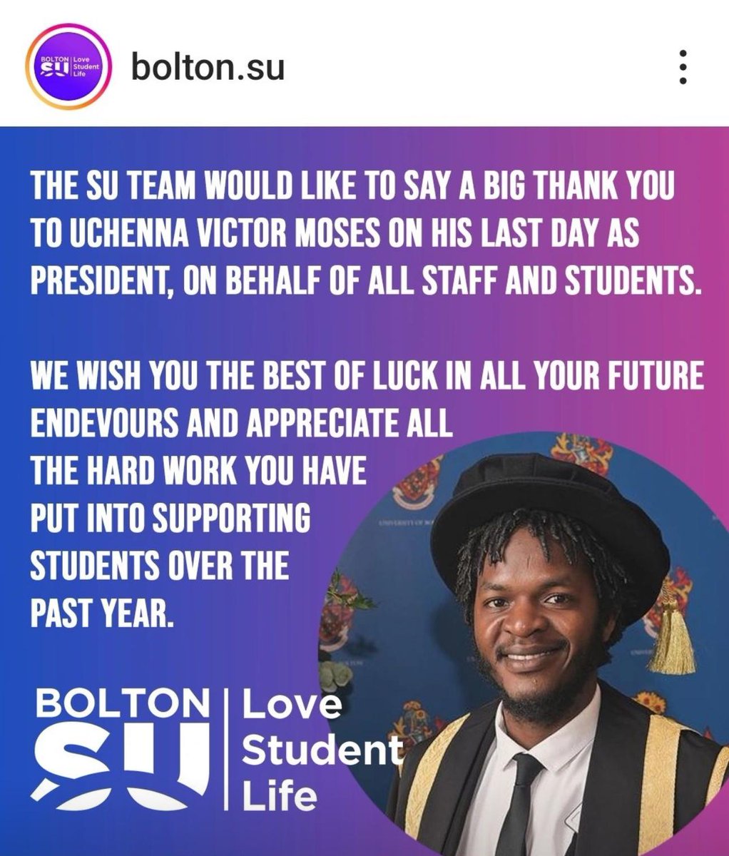Jasneet kaur (@boltonsupres) on Twitter photo It has been a great pleasure serving the student community with the help and support of the SU team over the past year.
<a href="/RealVictorMosez/">Uchenna Victor Moses</a> It has been a great pleasure serving the student community with the help and support of the SU team over the past year.
<a href="/RealVictorMosez/">Uchenna Victor Moses</a>