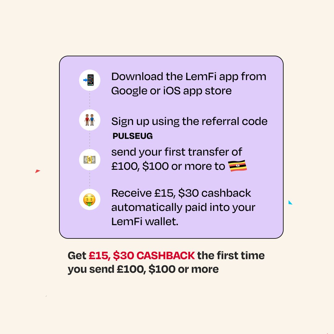 PulseUganda's tweet image. Here is a simple and easy way to send money back home to Uganda at zero transfer fees.

#FeaturedPost #FeatureByLemFi #UseLemFi #Sendmoney