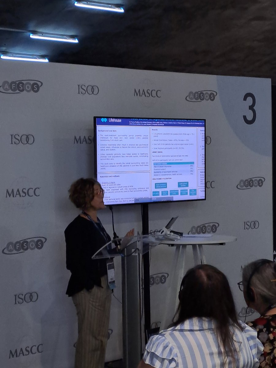 Great to see <a href="/LaceyJudith/">Judith Lacey</a> present <a href="/PoorvaPradhan/">Dr Poorva Pradhan</a> <a href="/RebeccaVenchers/">Rebecca Venchiarutti</a> research on #unmetneeds in regional/remote head and neck cancer survivors at #MASCC24 
#HNC #SurvOnc <a href="/COBLH/">Chris O’Brien Lifehouse</a>