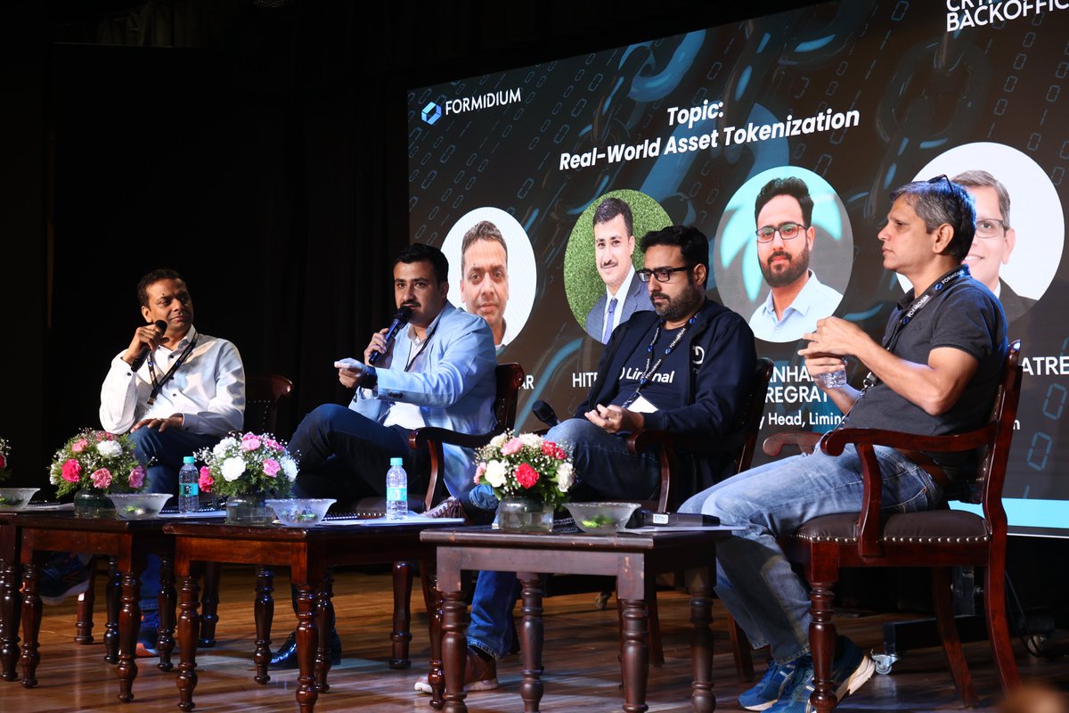 Formidium's tweet image. 12:30 PM - Leaders Rakesh Kumar Hitendrasinh Chauhan, Manhar Garegrat , and Mandar Mhatre at Blockchain event for a comprehensive discussion on Real-World Asset Tokenization.🌐🏦

#AssetTokenization #BlockchainRevolution #BlockchainExperts #Formidium #SeamlessBlockchain