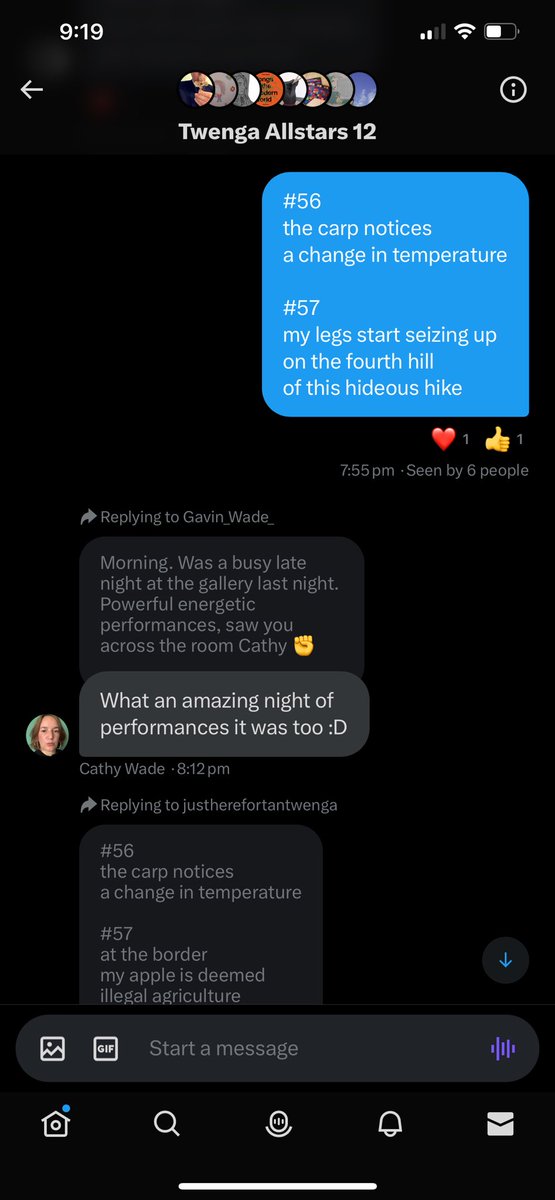 #56 
the carp notices  
a change in temperature

#57
her family 
plan a proxy walk
in the Langdales

#twenga #travel @jamray 
<a href="/tantwenga2024/">justherefortantwenga</a> <a href="/Gavin_Wade_/">Gavin_Wade_</a> @Random_Fate <a href="/byTinaFrancis/">Tina Francis</a> <a href="/artpickdarkpot/">patrick</a> <a href="/LittleOnion/">Little Onion</a> <a href="/AnumAJamal/">Anum Jamal</a> <a href="/Cathy_Wade/">Cathy Wade</a> @ruthclaxton #alecfinlay #access #haiku