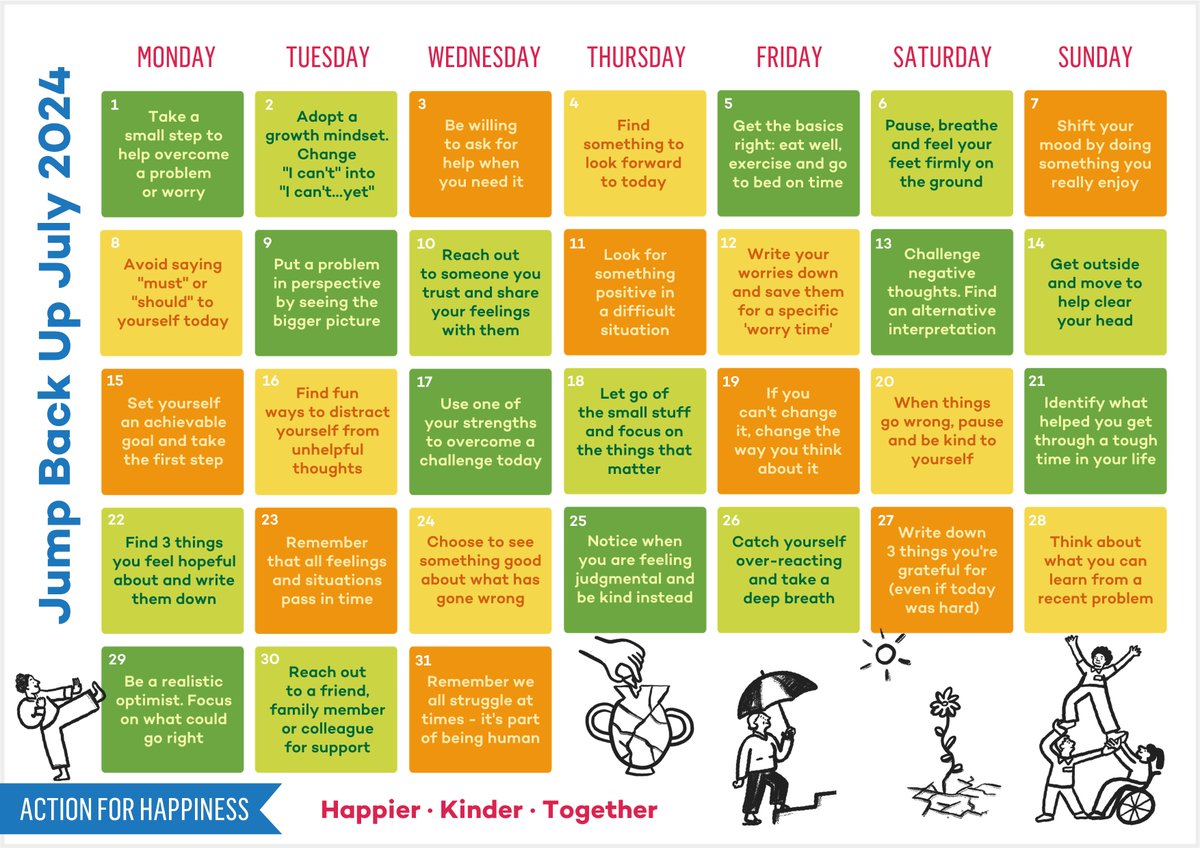 We may not be able to control what happens, but we can choose how we respond 💞🌈

Join us for #JumpBackUpJuly and find ways to build your resilience in challenging times actionforhappiness.org/jump-back-up-j…