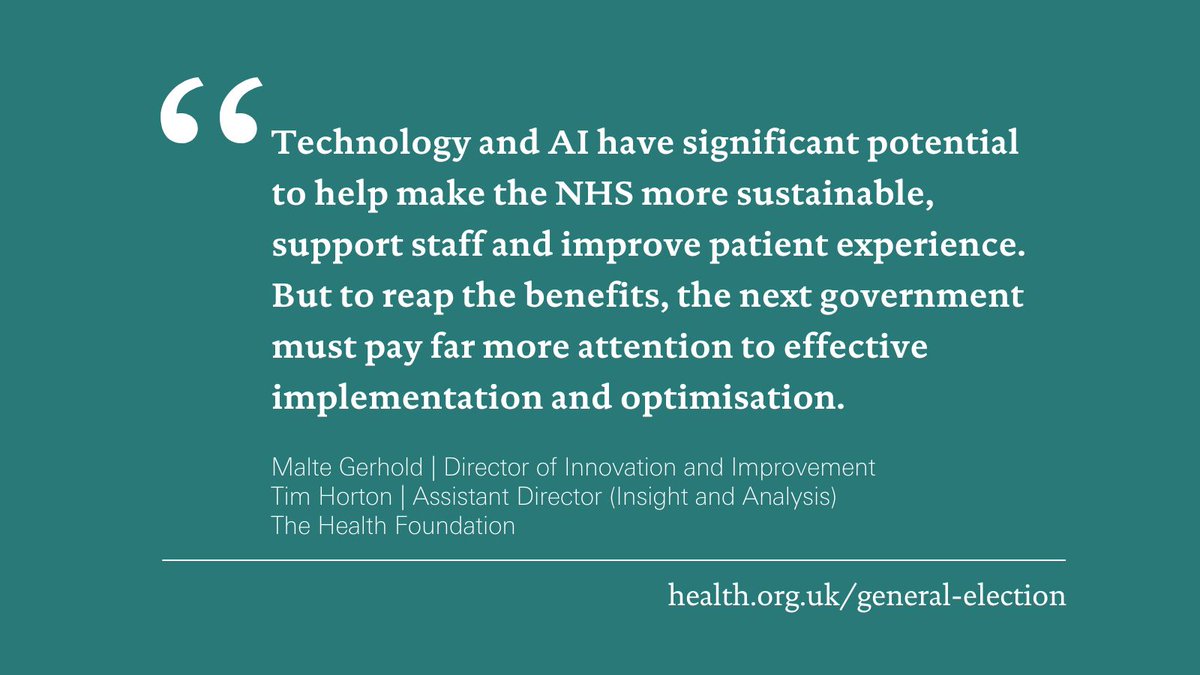 The Health Foundation (@healthfdn) on Twitter photo Could tech and AI come to the rescue of the NHS as it faces escalating demand and persistent workforce shortages?
<a href="/Dr_Malte/">Dr Malte Gerhold</a> and <a href="/timjhorton/">Tim Horton</a> argue that the lack of a proper route map could prevent the NHS from realising the benefits.
Read more 👇
health.org.uk/news-and-comme… Could tech and AI come to the rescue of the NHS as it faces escalating demand and persistent workforce shortages?
<a href="/Dr_Malte/">Dr Malte Gerhold</a> and <a href="/timjhorton/">Tim Horton</a> argue that the lack of a proper route map could prevent the NHS from realising the benefits.
Read more 👇
health.org.uk/news-and-comme…