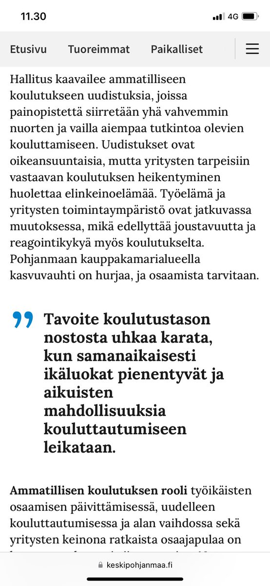 #Elinkeinoelämä tarvitsee osaavia tekijöitä. #Ammattikoulutus mieluusti vastaa alanvaihtajien, osaamista täydentävien ja syventävien oppimisen ratkaisuista. Toivottavasti <a href="/PaulaErkkila/">Paula Erkkilä</a>’n huoli huomioidaan uusien lakien valmistelussa. <a href="/okmfi/">Opetus- ja kulttuuriministeriö</a> #kansanedustajat <a href="/Kepari_toimitus/">Keskipohjanmaa</a>