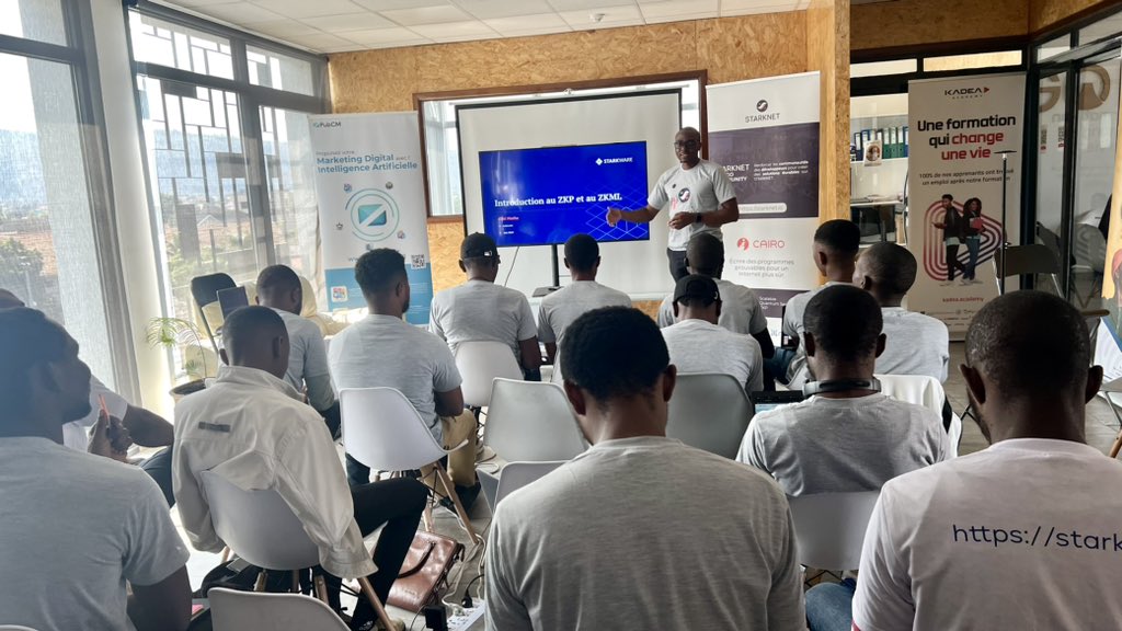 StarknetCongo's tweet photo. Nous continuons avec notre programme avec le deuxième intervenant @elielmathe sur « Introduction au ZK et ZKML, Rust »

#StarknetGomaMeetup2024 https://t.co/Um3nCyXZJy