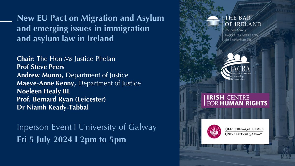 Tickets for the event, "The New EU Pact on Migration and Asylum and emerging issues in immigration and asylum law in Ireland" are available at:
universityofgalwayichr.clr.events/event/136238