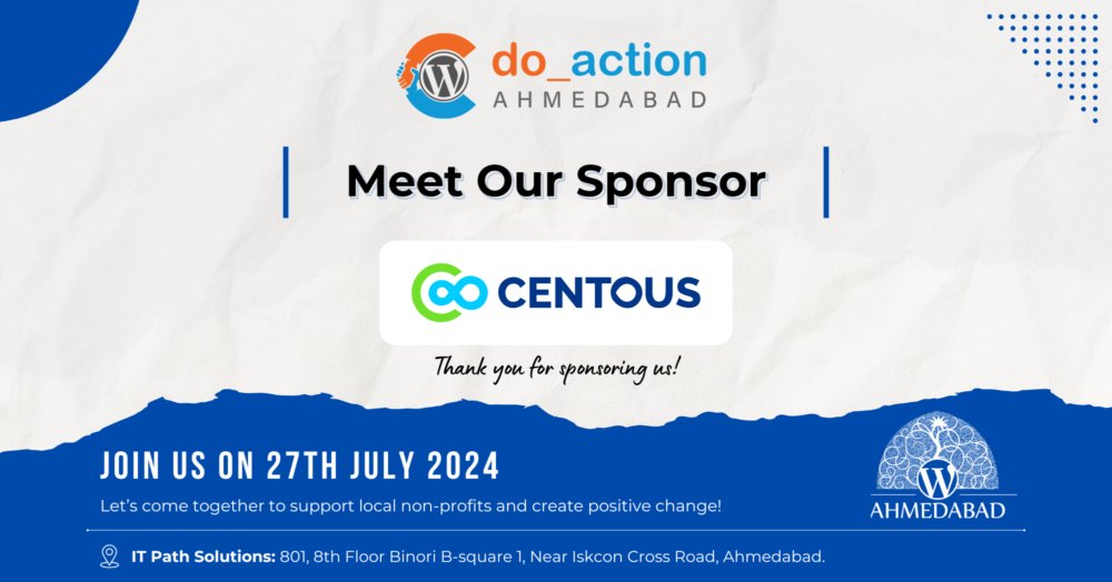 We are thrilled to announce that <a href="/centous_sol/">Centous Solutions</a> is sponsoring the do_action Ahmedabad 2024 event! 🎉 🎉

doaction.wpahmedabad.org/thank-you-cent…

#DoAction #WordPress #Charity #WPAhmedabad #WCAhmedabad
#WordPressCommunity